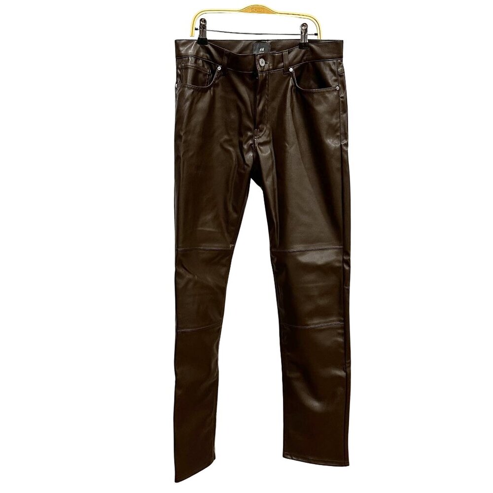 H&M man brown faux leather pants